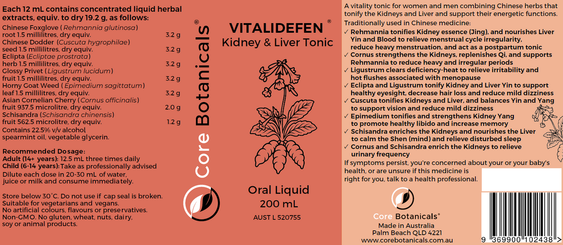 VITALIDEFEN Kidney & Liver Tonic - Label